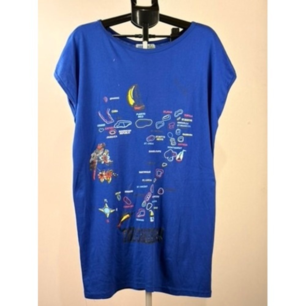 Darling The Caribbean Map Graphic T-Shirt Dress Royal Blue Short Sleeve